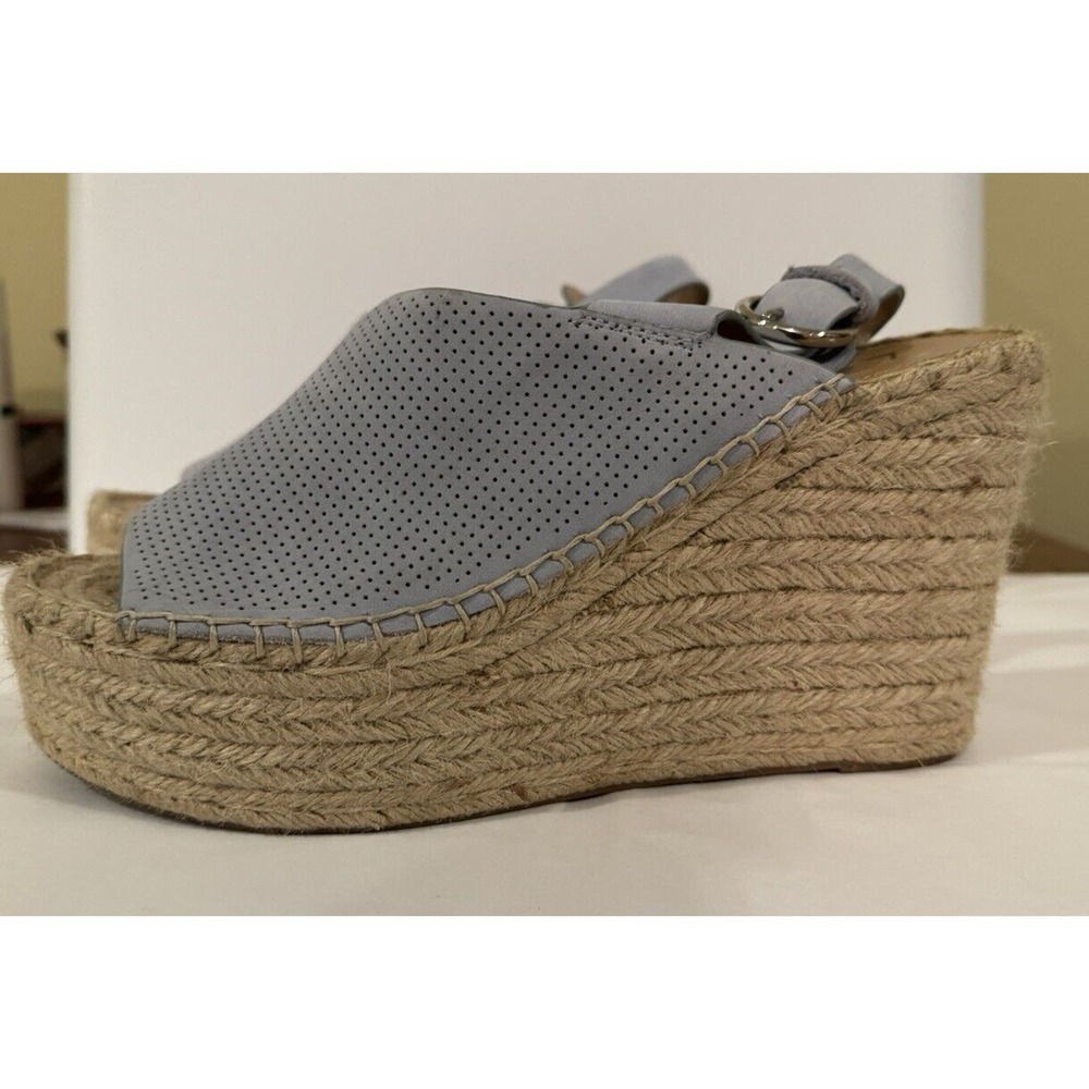Marc Fisher Espadrilles Mandela Wedge Women’s 9.5 Ice Blue Leather Raffia Heel - Picture 2 of 10